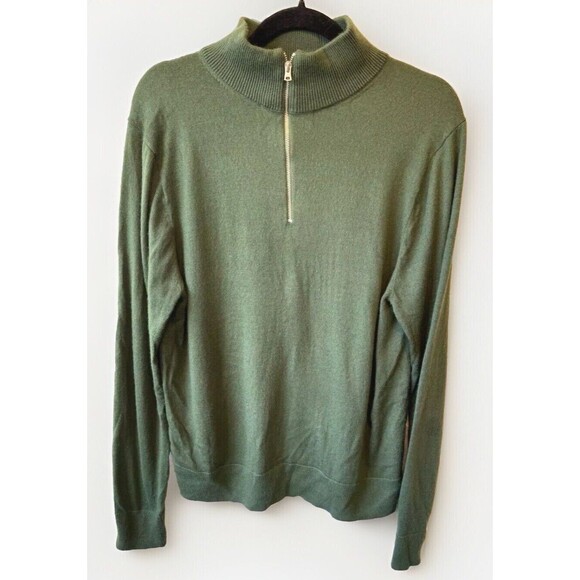 J.Crew Sweater Mens Size Large Olive Green‎ 1/4 Zip Pullover Wool Blend Preppy - Picture 1 of 9
